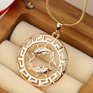 "Pisces Zodiac Rose Gold Pendant in Gold Plated Brass, XPPT1339